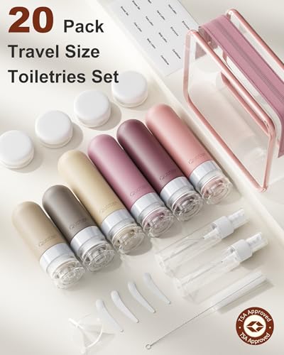 20 Pack Travel Bottles for Toiletries, Original Patented, TSA Approved Travel Size Containers, Leak Proof Silicone Shampoo and Conditioner Bottles Women & Men, Airplane Cruise Essentials, Black - color: Red Rock