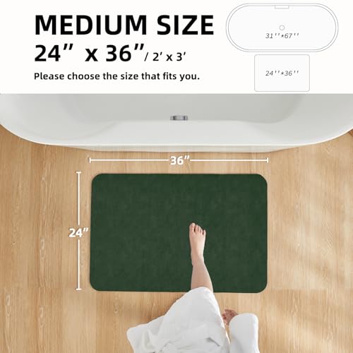 TYUU Bathroom Mat Quick Dry, Bathroom Rugs Non Slip Washable Thin Absorbent Bath Mat Fits Under Door Bathroom Floor Mat Perfect for Bath, Shower, or Sink 24"x36" Dark Green - color: Dark Green, size: 2' X 3' (Rectangular)