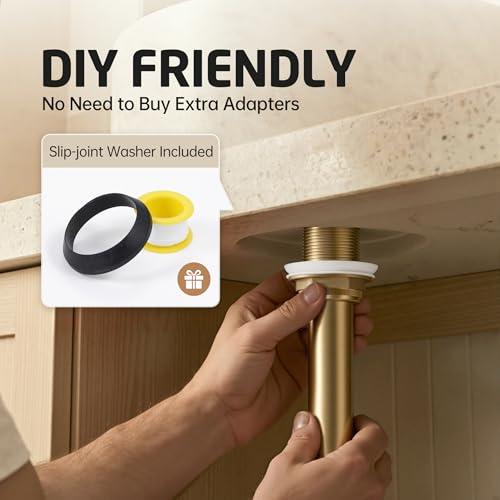 KES All-Metal Pop Up Bathroom Sink Drain, Extended Thread for Thicker Vessel Sinks & Countertops, Durable Brass & Stainless Steel, No Overflow, Brushed Gold, S2022D-BZ - color: Brushed Gold, style: NO Overflow, Long Thread