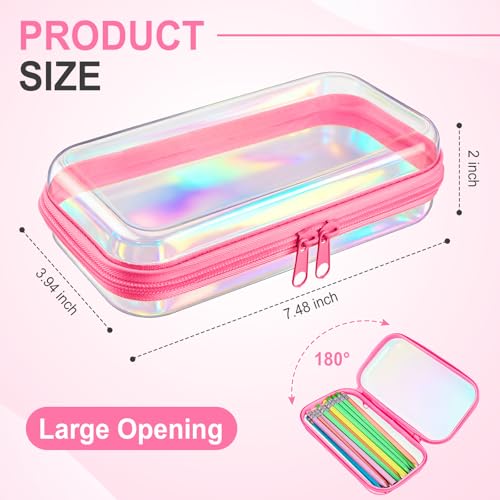 Hoolerry 4 Pcs Hard Clear Zipper Case Makeup Bags Plastic Zipper Pouch Transparent Storage Box Containers for Cosmetics, Snacks, Building Blocks, Puzzles(Clear,7.5 x 3.9 x 2 in,Pink Laser) - color: Pink Laser, size: 7.5 x 3.9 x 2 in