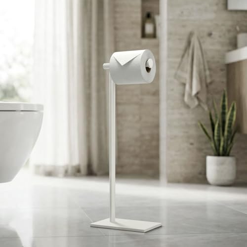 Gatco 1431W Modern Rectangle Base Freestanding Toilet Paper Holder, 21.25", Matte White with Weighted Base - color: Matte White, 21.25"h