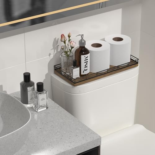 Bathroom Toilet Tank Tray, 13" Wood Storage Basket Back of Toilet Basket Organizer, Vanity Tray for Perfume Makeup Candle Kitchen Counter Coffee Table Bar Decor Rustic - color: Rustic Brown, size: 13" x 6.5" x 1.5"