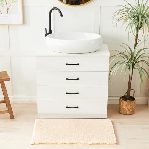 Douceur Beige Bathroom Rugs Non Slip, Luxury Thick Plush Shaggy Bath Mats Washable, Fluffy Absorbent Rugs, Quick Dry Shower Mat Gifts, 32" x 20" - color: Beige and White, size: 1'8" x 2'8" (Rectangular)