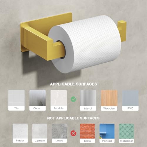 Auxmir Adhesive Toilet Paper Holder, No Drilling Toilet Roll Holder Wall Mount, Premium Thicken SUS304 Stainless Steel, Rustproof Toilet Tissue Holder for Bathroom Kitchen Washroom RV, Gold - color: Toilet Paper Holder-gold