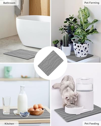 Stone Bath Mat Quick Dry, Diatomaceous Earth Shower Mat, Non-Slip Bath Mat for Bathroom, Super Absorbent Bath Mat Large, Bath Mat 23.5" x 15.5", Gray