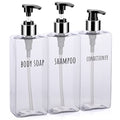 Segbeauty 3pcs Clear Soap Dispenser, 16.9oz Refillable Shampoo Conditioner Bottles, 500ml Empty Plastic Square Body Wash Dispenser for Shower Bathroom Press Pump Bottle Liquid Container Set - color: Clear, style: 16.9oz-Silver Pump