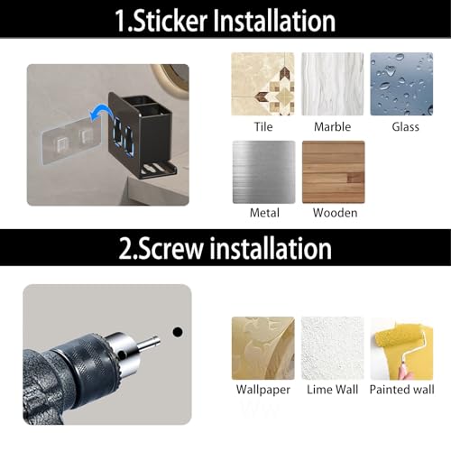 Black Toothbrush Holder wall Mount, Aluminum，No Drilling Required | Aluminum Material Shower Shaver Storage Rack,Removable Toothpaste Storage Rack - size: Black double slot