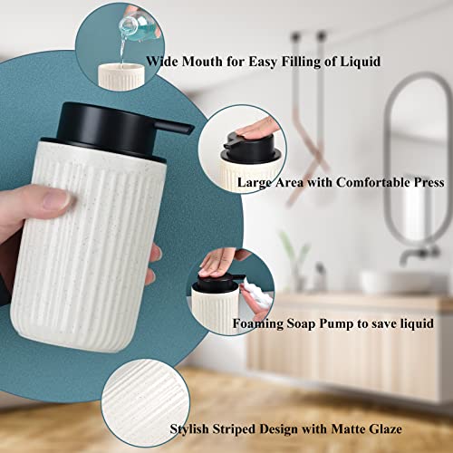 BosilunLife Foaming Soap Dispenser Set - Beige Ceramic Foam Hand Soap Dispenser 12oz with Rust Proof Pump, Easy Pressing, Refillable for Kitchen & Bathroom - 2 Pack - color: Beige-foam Pump