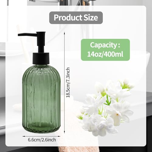 14oz Green Glass Soap Dispenser with Black Pump – Refillable for Hand Soap, Dish Soap, Lotion, Suited for Kitchen, Bathroom & Laundry Room (Olive Green) - color: Olive Green