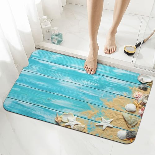 Sea Shells Wooden Background Bath Mat Rugs 15.7x23.6 in, Diatomaceous Earth Bathroom Rug Fit Under Door Rubber Non-Slip Absorbent Bathroom Mat for Bathroom Kitchen Floor, Tub and Shower Sink - color: Sea Shells Wooden Background