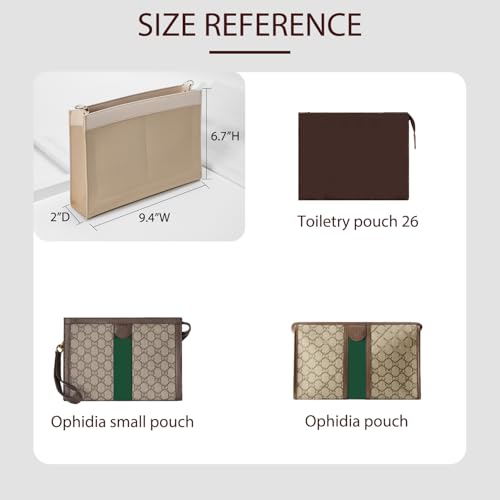 Premium Leather Purse Insert Organizer Compatible with LV Toiletry Pouch 19/26 with Gold Buckles - color: Beige, size: Large-26