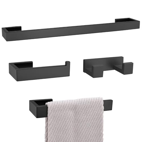 Matte Black Bathroom Hardware Set, 4-Piece Bath Towel Bar Set SUS304 Stainless Steel Towel Rack Set for Bathroom, 23.6 inches Bathroom Towel Holder Set Wall Mounted - color: Matte Black, size: Set A