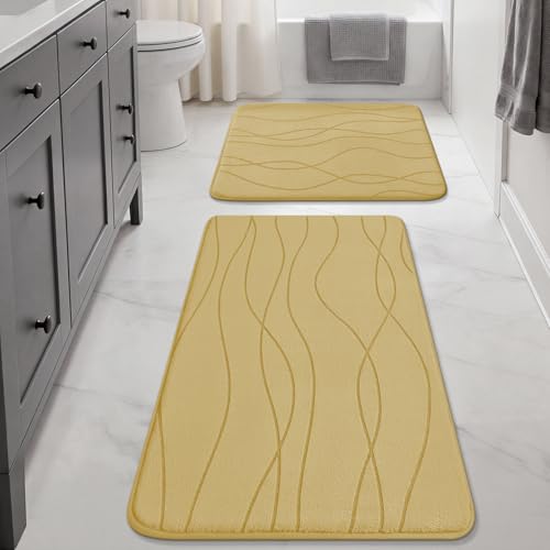 YIHOUSE Bathroom Rugs Set 2 Piece, Memory Foam Bath Mat Beige | 17x24& 20x32, Ultra Soft, Absorbent, Non-Slip, Machine Washable, for Bathroom, Sink and Toilet - color: Beige, size: 2'8" x 1'8" (Rectangular)