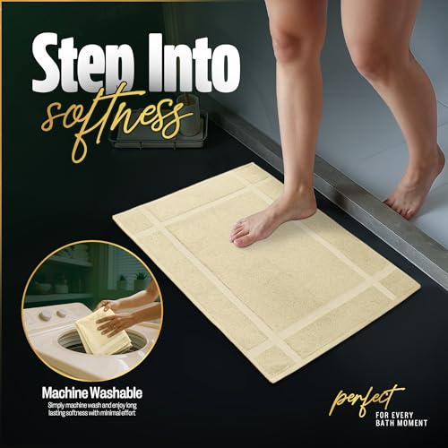 Pearl Linens Pack of 2 100% Cotton Bath Mat 18x25 inches, Soft & Absorbent Quick Dry Bathroom Mat Set, Not Bathroom Rugs, After Shower Mat, Bath Tub Mat, 781 GSM, Machine Washable, Beige - color: Beige, size: 18x25 - Set of 2