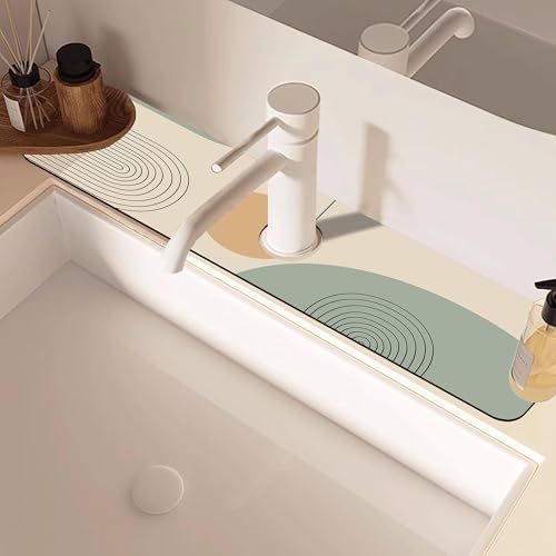 Abstract Minimalistic Geometric Kitchen Sink Splash Guard Mat Absorbent Fast Drying Mat Faucet Draining Mat Sink Splash Guard Behind Faucet Drip Catcher for Kitchen Bathroom 5.5"×24" - size: 24" x 24"