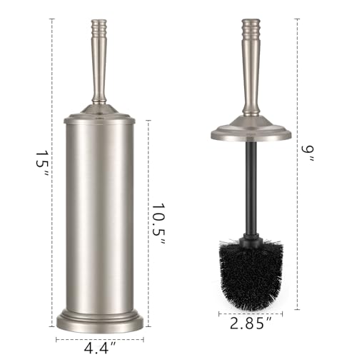 Stain Nickel Toilet Brush and Holder Set, Stainless Steel Toilet Brush for Bathroom,Heavy Duty Silver Toilet Bowl Brush,Deep Cleaning Modern Toilet Cleaner Brush -Space Saving, Covered Brush - color: Satin Nickel