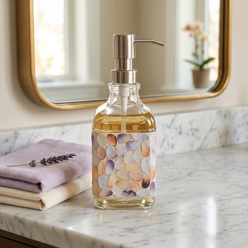 BOPPIE Set of 2 Handcrafted Mosaic Glass Soap Dispenser, Modern Countertop Hand & Dish Soap Dispenser for Bathroom Kitchen, Refillable Bottle with Stainless Steel Rust Proof Pump, Colorful Grid+Dot - color: Colorful Grid+dot
