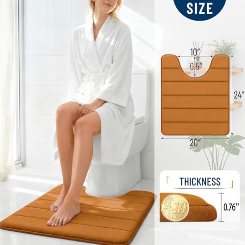 OLANLY Memory Foam Toilet Rugs U Shaped 24x20, Super Soft Absorbent Contour Bath Rugs, Quick Dry, Machine Washable Toilet Mat, Bathmat Floor Carpet, Bathroom Home Decor Accessories, Ochre - color: Ochre, size: 24" X 20" Contour Rug