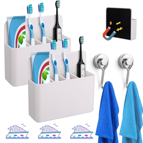 Palksky 2pcs Magnetic Toothbrush Holder for Cruise Essentials 2025, Tooth Brush Organizer with 2 Magnetic Hooks for Alaska/Caribbean Cruise Must Have - color: 2 Pcak Magnetic Toothbrush Holder