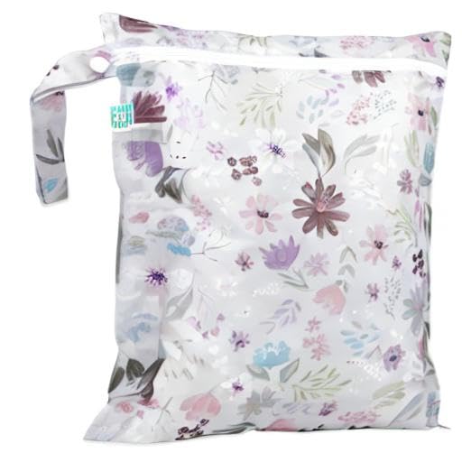 Bumkins Waterproof Wet Bag for Baby, Travel, Swim Suit, Cloth Diapers, Pump Parts, Pool, Beach, Gym Clothes, Toiletry, Hook to Stroller, Daycare, Zipper Reusable Wetdry Packing Pouch, Florals Gray - color: D2 Floral, style: Wet Bag