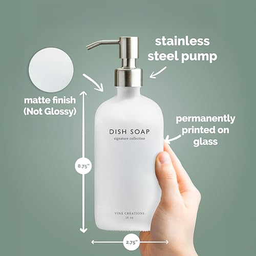 Vine Creations White Glass Soap Dispenser Set, Dish Soap and Hand Soap Dispenser Set with Stainless Steel Pump, 16 oz Glass Dispensers for Kitchen or Bathroom Decor (Matte White Bottle/Silver) - color: White Bottle / Silver Pump