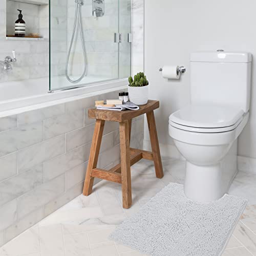 LuxUrux U-Shaped Toilet Bath Mat – Super Absorbent & Non-Slip Contoured Rug for Around Toilet, Soft Chenille, Machine Washable (20” x 23”, White) - color: White, size: 23'' x 20'' U
