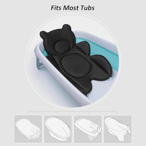 Infant Baby Bath Cushion,Fits Inside Most Baby Bathtubs, Breathable Soft Baby Bath Support Seat,Baby Bath Pad Bath Pillow for Bathtub,Newborn Bath Mat with 4 Suction Cups (Black) - color: Black