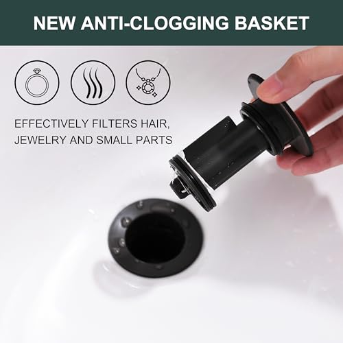 KENES Oil Rubbed Bronze Pop Up Bathroom Sink Drain with Overflow, Lavatory Bathroom Vanity Sink Drain Stopper, Sink Drain Assembly with Overflow Anti Clog Pop Up Drain - color: Oil-rubbed Bronze, size: Big Pop up Cap (With Overflow)
