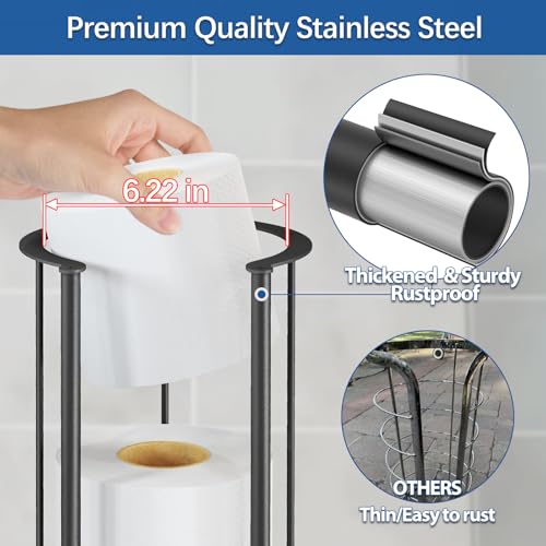 Gypie New Upgrade Free Standing Toilet Paper Storage Holder Stand, Heavy Duty 304 Stainless Steel Base, 3 Roll Capacity Toilet Paper Roll Holder for Bathroom Organization - color: Black