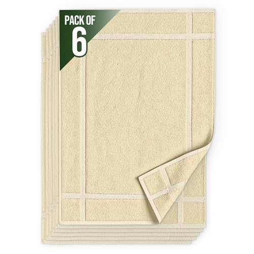 Pearl Linens Pack of 6 100% Cotton Bath Mat 18x25 inches, Soft & Absorbent Quick Dry Bathroom Mat Set, Not Bathroom Rugs, After Shower Mat, Bath Tub Mat, 781 GSM, Machine Washable, Beige - color: Beige, size: 18x25 - Set of 6