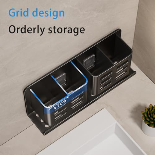 Aluminum Toothbrush Holder， Wall-Mounted，Bathroom Rack，4 Slot，Black | Bracket Shower Toothbrush Razor Holder Suitable for Toothbrush, Toothpaste, Razor and Comb etc Bathroom Storage - size: Black four slots