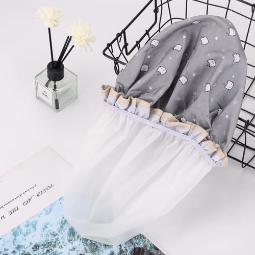 4 Pcs Shower Caps Hat for Women and Girl, Reusable Waterproof Bath Cap Double Waterproof Layers Cat and Boat Pattern - color: 4 Pack - Cat & Boat Pattern