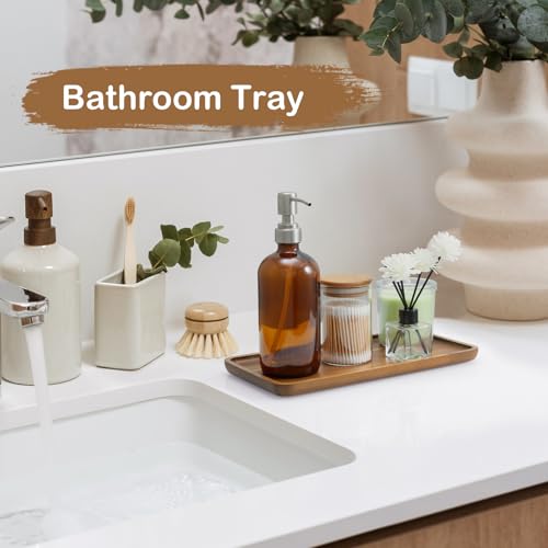 Acacia Wood Bathroom Vanity Tray, 12 Inch Wooden Decorative Tray for Toilet Tank, Coffee Table, Kitchen Counter, Makeup, Perfume, Coffee Bar, Snacks, Candles and Home Decor - size: 12 Inch