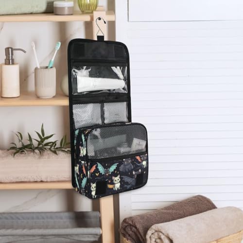 MNSRUU Hanging Toiletry Bag Gothic Skull Cat Bat Travel Makeup bag for Toiletries Portable Travel Toiletry Organizer Cosmetic Bags with Hanging Hook - color: Skull I 4212