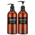 Empty Plastic Bottles with Labels, Segbeauty 33.8oz Large Brown Shampoo Conditioner Reusable Dispenser, 2 Packs of 1000ml Refillable Shower Lotion Pump Press Bottles for Bathroom Hand Soap Body Wash - color: Dark Amber, size: 33.8 oz