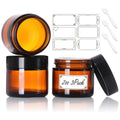 2oz Airtight Glass Jars with Lids, 3 Pack Amber Empty Small Cosmetic jars | Small Cosmetic Containers with Inner Liners, Leak-Proof Travel Jars for Lotions, Scrubs, and Candle Making, Labels & Spatulas - color: Amber-2oz-3pcs