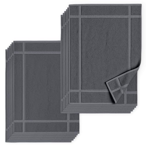 Pearl Linens 100% Ring Spun Cotton Bath Mat (Pack of 12) 20 x 30 Inch, Washable, Soft & Absorbent Terry Bathroom Floor Mat – Not Bathroom Rugs – Quick-Dry After Shower Bath Mat, 687 GSM, Dark Grey - color: Dark Grey, size: 20x30 - Set of 12