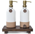 Finisterra White Hand and Dish Soap Dispenser Set With Tray - Boho Bathroom and Kitchen Soap and Lotion Dispenser Set - Luxury Hand Soap Dispenser