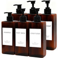 Shampoo and Conditioner Dispenser Set, 6PCS Refillable Shampoo and Conditioner Bottles with Labels, 500ml Soap Dispenser 16.9oz Shower Dispenser Square Pump Bottle for Bathroom and Kitchen - Amber - color: Amber - 6pack 16.9oz