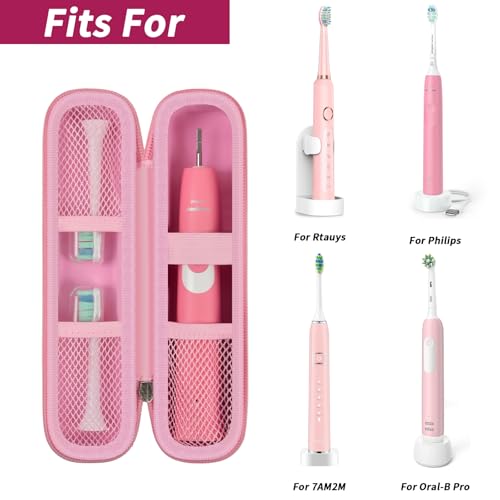 Comecase Electric Toothbrush Case with Pouch for Oral-B&Sonicare | Compact Hard EVA Toothbrush Case for Brush Heads, Cables and Small Travel items, Wipe-Clean Lining and Carabiner, Pink - color: Pink, size: Compact Size