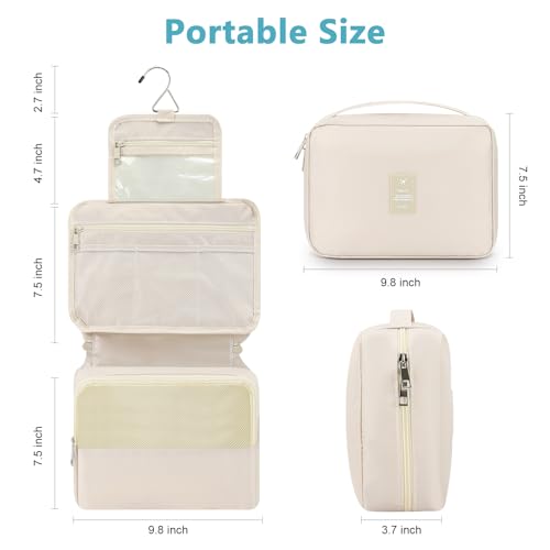 Mossio Hanging Toiletry Bag with Sturdy Hook - Large Portable Cosmetic Makeup Travel Organizer for Men & Women - color: Beige