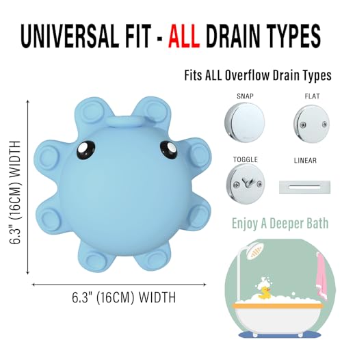 Bathtub Overflow Drain Cover - Silicone Bathroom Overflow Cover for Bath Tub, Bathroom Spa Accessories, Adds Inches of Water for Deeper Bath，Baby Blue - color: Baby Blue