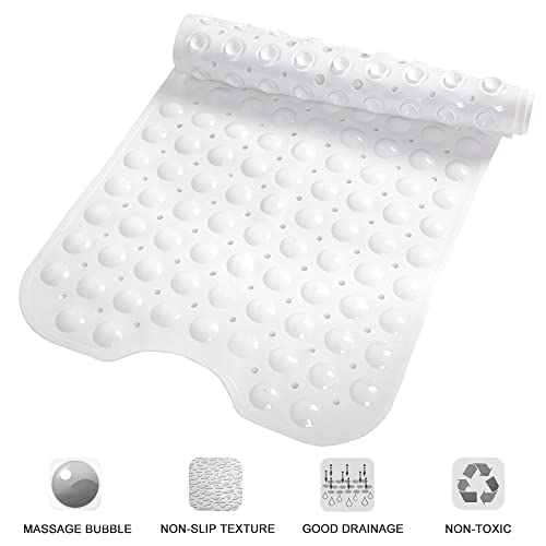 Bathtub and Shower Mats, Extra Long Non-Slip Bath Tub Mat 39 x 16 Inch, Machine Washable Bathmat with Suction Cups & Drain Holes for Bathroom Floor, White - color: White