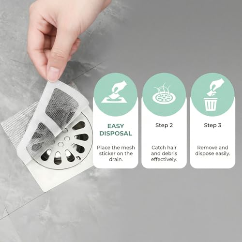 Disposable Shower Drain Hair Catcher, 30 Pack Peel-Stick Mesh, 3.94 Inch | Fiberglass Mesh Traps Hair, Pet Fur and Debris; Adhesive Fits Flat Shower, Tub, Sink and Laundry Drains up to 4 in - size: 30pcs