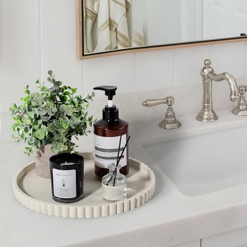 Round Bathroom Tray Silicone Kitchen Counter Decor Vanity Organizer Decorative Coffee Table Tray for Perfume, Candle, Soap Dish, 12 Inch, Beige - color: Beige, size: 12"