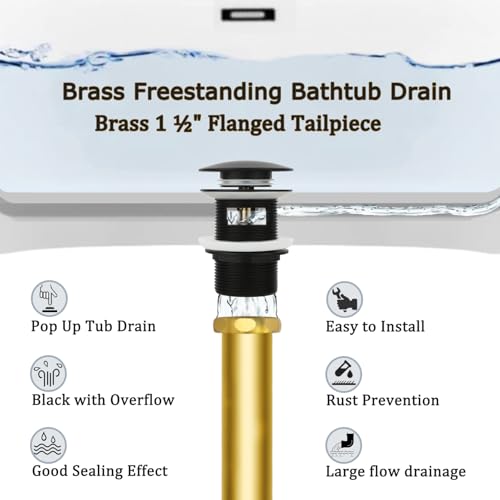 Free Standing Tub Drain Kit, Freestanding Tub Drain, Pop-up Freestanding Bathtub Drain Stopper, Compatible with Freestanding Bathtub Drain Rough-in Kit (Black) - color: Black