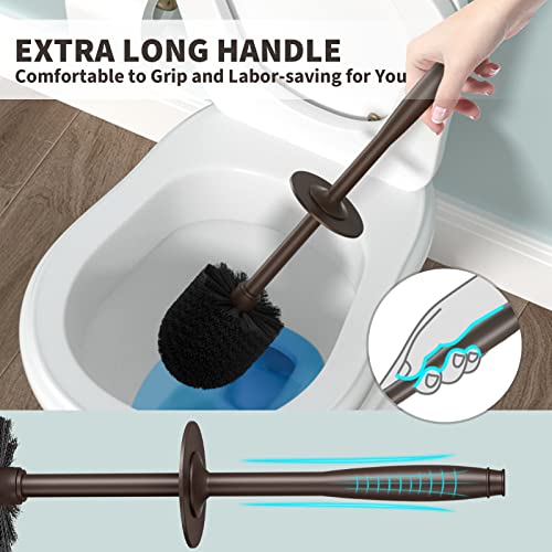 Toilet Brush and Holder 2 Pack, Toilet Bowl Brush with Extra Long Handle, Toilet Scrubber and Covered Holder, Toilet Brushes for Bathroom-Space Saving, Covered Brush, Durable, Deep Cleaning(Bronze) - color: Bronze