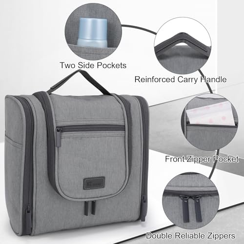 Hanging Toiletry bag & Makeup Bag for Travel, Water-Resistant Organizer Toiletries Bag with Separate Compartments, Travel Essentials Kit (Gray) - color: Gray