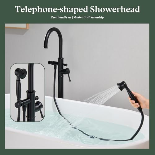 Free Standing Tub Faucet, Wintap Classic Freestanding Bathtub Faucet with Sprayer Brass Elegant Floor Mount Bath Faucets High Flow Roman Tub Filler, Matte Black （WT-3311BK） - color: Matte Black