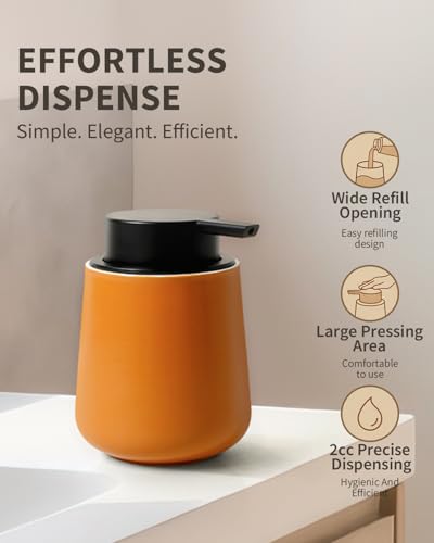BosilunLife Ceramic Bathroom Accessories Set 3 Pcs, Liquid Soap Dispenser and Toothbrush Holder with Tray, Modern Farmhouse Vanity Decor, Orange Housewarming Gift - color: Orange, style: liquid